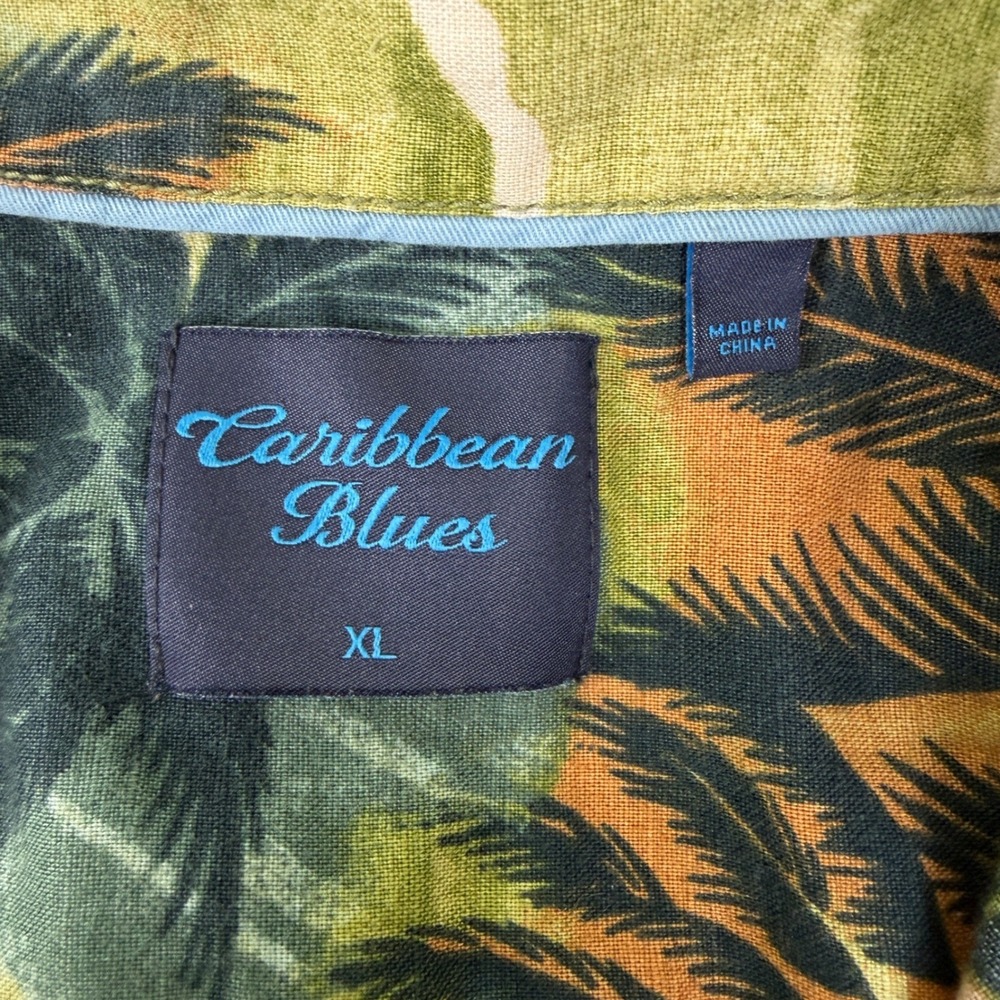 Caribbean Blues Mens XL Tropical Hawaiian Shirt Palm Tree Hibiscus Print Linen - Picture 5 of 8
